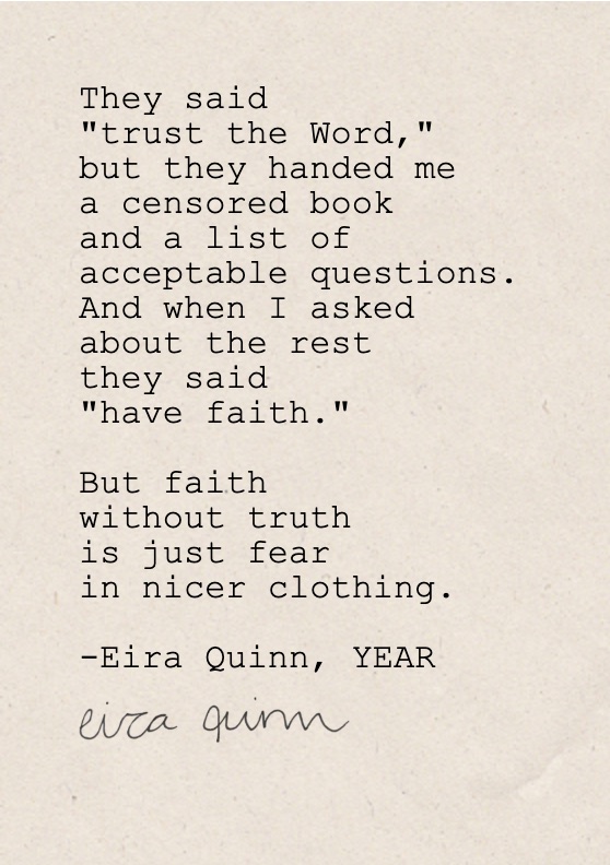 Mockup of "Faith Without Truth" hand-typed on A7 handmade paper